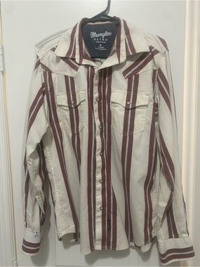 Wrangler Cream and Burgundy Retro Western Stripe Shirt Jacket